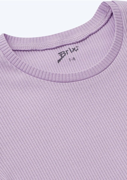 Kız Çocuk Fitilli Kısa Kollu T-Shirt Mor Renk fırsatları