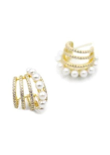 Incili Taşlı Küpe - Altın