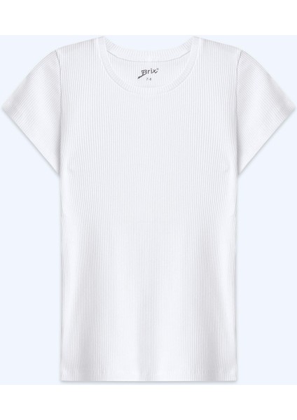 Kız Çocuk Fitilli Kısa Kollu T-Shirt Beyaz Renk modelleri