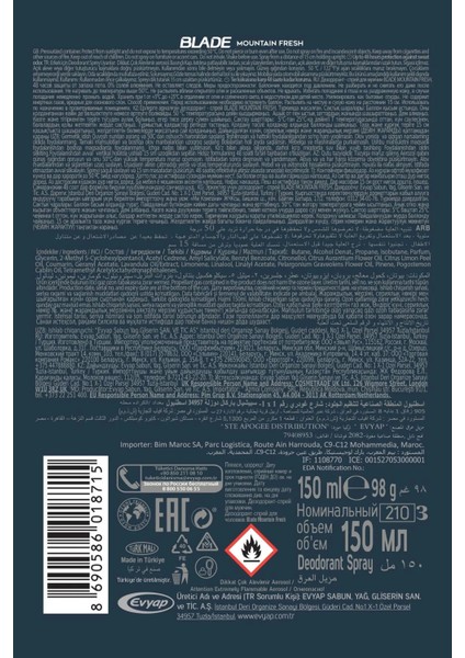 3 Adet Mountain Fresh Erkek Deodorant 150ML Leke Bırakmaz