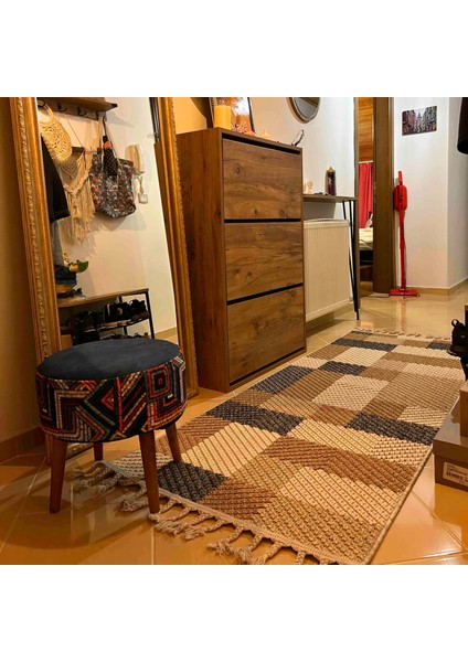 Bress 1406 Sarı Mavi Halı İskandinav Halı Kesme Yolluk Salon Halı Koridor Halısı Oturma Odası Halısı