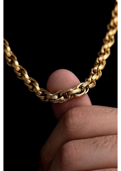 Erkek Çelik Kolye - Sarmal Model Çelik Kolye - 22 Ayar Gerçek Altın Kaplama