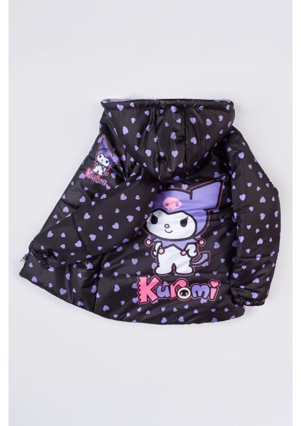 n Krm Kalp Baskılı Içi Welsoft Kız Çocuk mevsimlik mont - Siyah