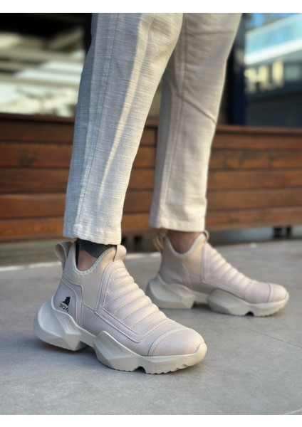 BA0401 Bağcıksız Rahat Yüksek Taban Krem Erkek Spor Yarım Bilek Bot fiyatları