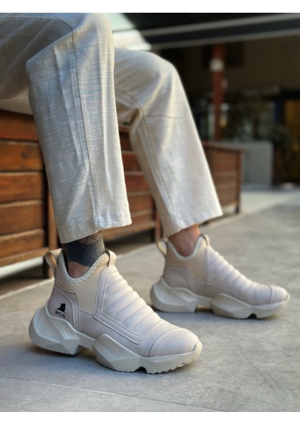 BA0401 Bağcıksız Rahat Yüksek Taban Krem Erkek Spor Yarım Bilek Bot modelleri