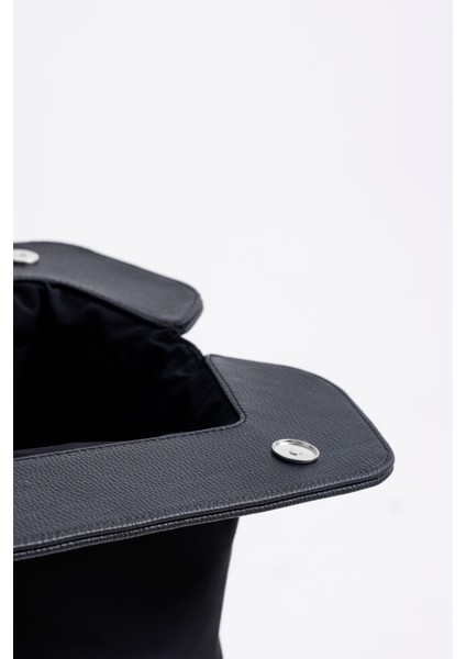 Kadın Siyah Deri Detaylı Süet Clutch El Çantası