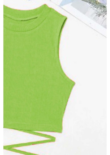 Kız Çocuk Sıfır Kol Ip Bağlama Detaylı Somon Yeşil Crop fiyatları