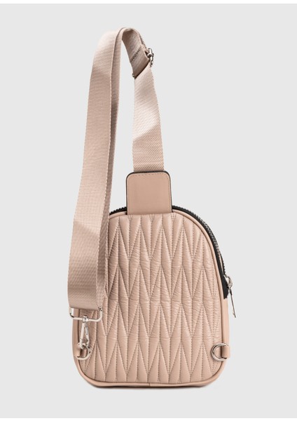 Suni Deri Kolon Saplı Fermuarlı Nikel Aksesuarlı Çapraz Çanta