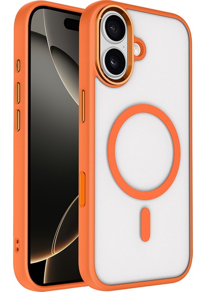 Apple iPhone 17 Kılıf Wireless Şarj Özellikli Krom M-Safe Silikon Kapak - Turuncu fiyatları
