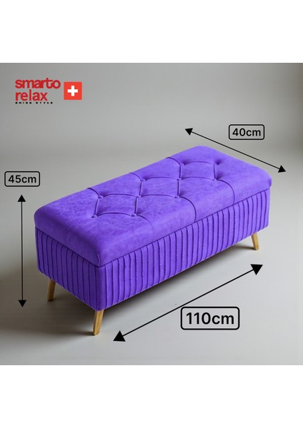 Swiss Style puf , Appenzell KapitoneSandıklı Puf, Babyface Kaplama, 110x40x45 cm, Ahşap Ayaklı ,Sandıklı Dekoratif Puf(Mor) modelleri