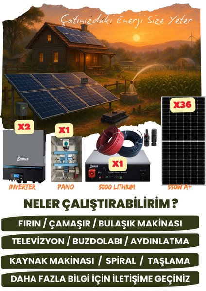 22 Kw Monofaze Güneş Paneli Sistemi (19,8 KWP/5,12KWH Depolama) - 36P22K1L-D