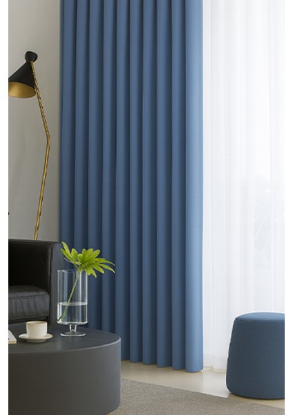 Indigo Mavi Blackout, Işık Geçirmez, Karartma Perde, Pilesiz, Lüks, Tek Kanat, Güneşlik