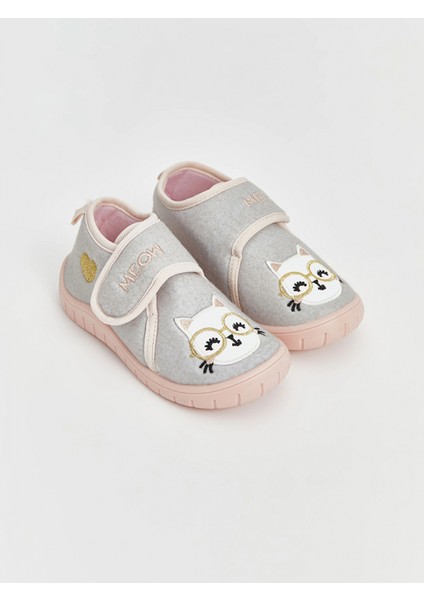 Lcw Steps Gri Kedi Nakışlı Kız Bebek Panduf