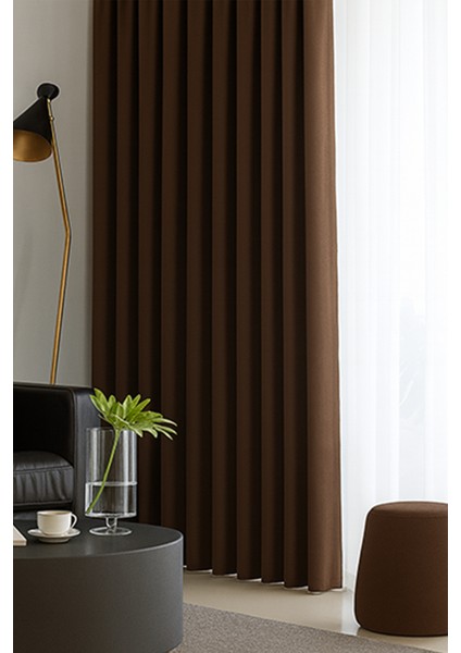 Kahverengi Blackout, Işık Geçirmez, Karartma Perde, Pilesiz, Lüks, Tek Kanat, Güneşlik