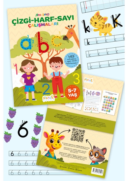 Anasınıfı Çizgi - Harf - Sayı Çalışmaları Kitabı - 1. Sınıfa Hazırlık Serisi - Yeni Müfredat modelleri