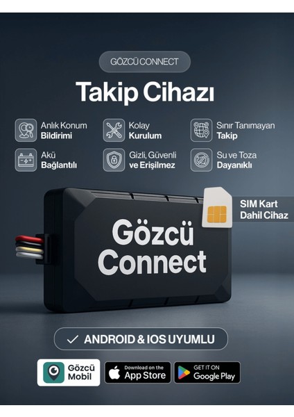 Connect Takip Cihazı Anlık Konum Takibi Geçmişe Dönük Veri Araç Motor Gizli Takip Cihazı Geofenceli