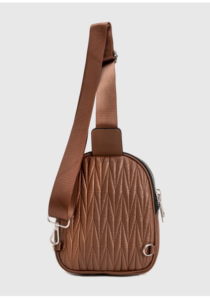 Suni Deri Kolon Saplı Fermuarlı Nikel Aksesuarlı Çapraz Çanta