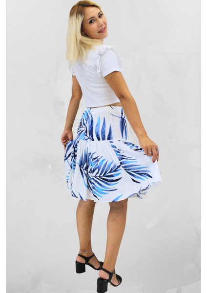 Kadın Şort Etek Desenli Viskon Kumaş Midi Boy