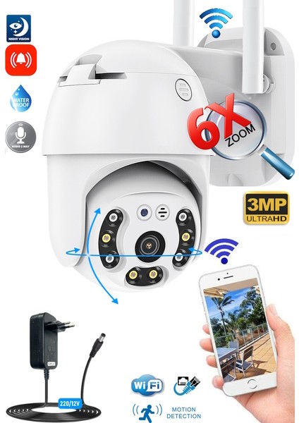 360 Dönebilen Kablosuz Wifi Ip Kamera Speed Dome 1080p FullHD Gece Görüşlü Hareketli Dış Mekan Sesli New Edition