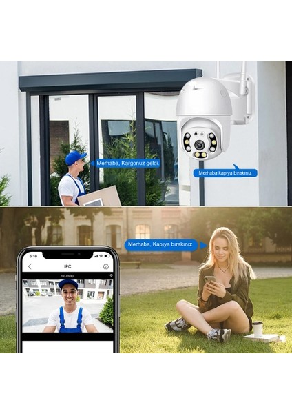 360 Dönebilen Kablosuz Wifi Ip Kamera Speed Dome 1080p FullHD Gece Görüşlü Hareketli Dış Mekan Sesli New Edition