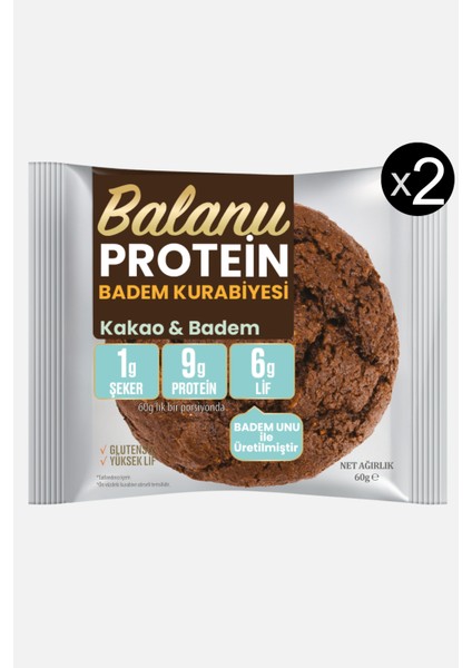 Kakaolu Proteinli Düşük Şekerli Badem Unu Kurabiyesi 60 gr X2ADET