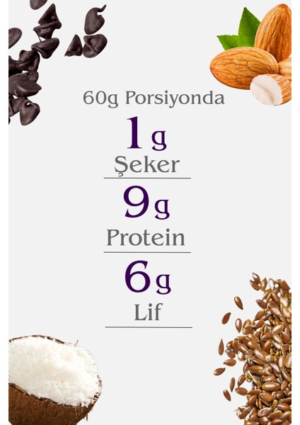 Kakaolu Proteinli Düşük Şekerli Badem Unu Kurabiyesi 60 gr X2ADET fırsatları