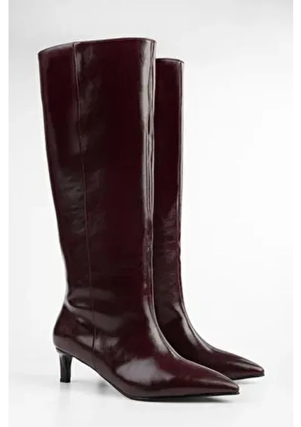 Kadın Blaze Bordo Cilt Kısa Sivri Topuklu Çizme Suni Deri 4,5 cm