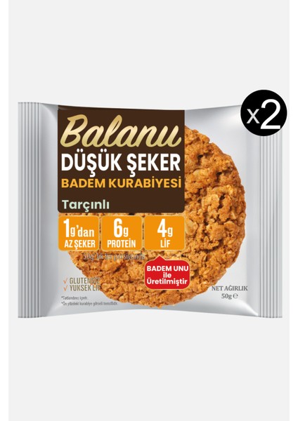 Tarçınlı Düşük Şekerli Badem Unu Kurabiyesi 50 gr X2ADET