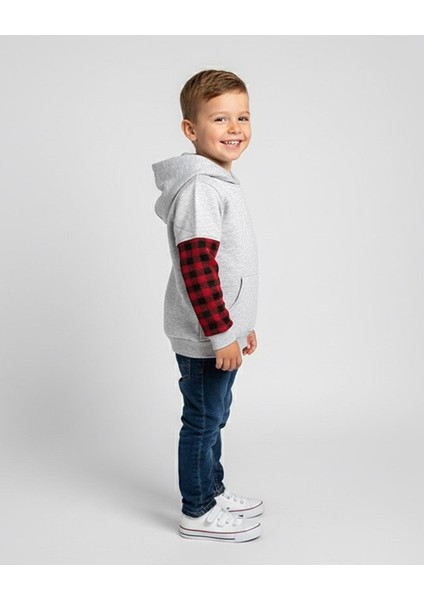 Ekose Kol Detaylı Üç Ip Gri Erkek Çocuk Sweatshirt fiyatları