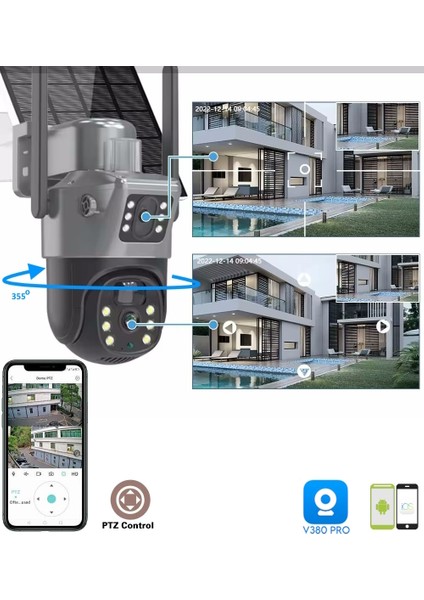 V380 Pro 735-4G 10MP (5mp+5mp) Dual Lens Ultrahd Güneş Enerjili Akıllı Güvenlik Kamerası