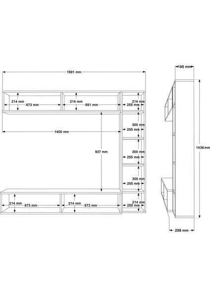 Lusi Tv Ünitesi Kitaplık Duvara Monte Sepet-Beyaz Lu1-Sw