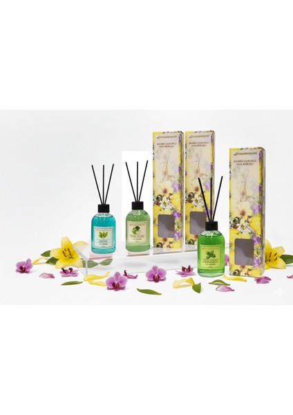 100 ml 3’lü Çubuklu Oda Kokusu Seti – Defne, Yeşil Elma, Fesleğen