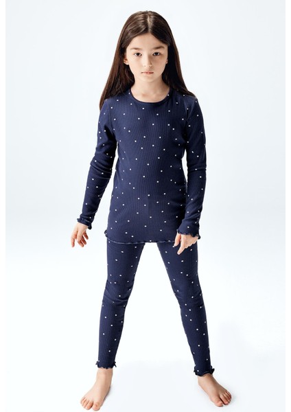 Kız Çocuk Fitilli Taytlı Takım Lacivert Renk