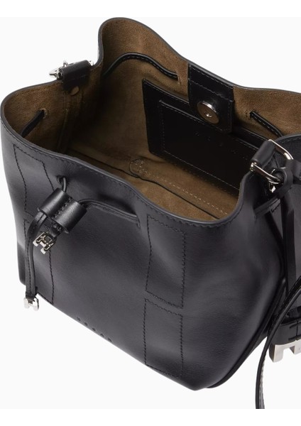 Mini Hocket Siyah Deri, Zarif ve Şık Bucket Omuz Çantası fırsatları