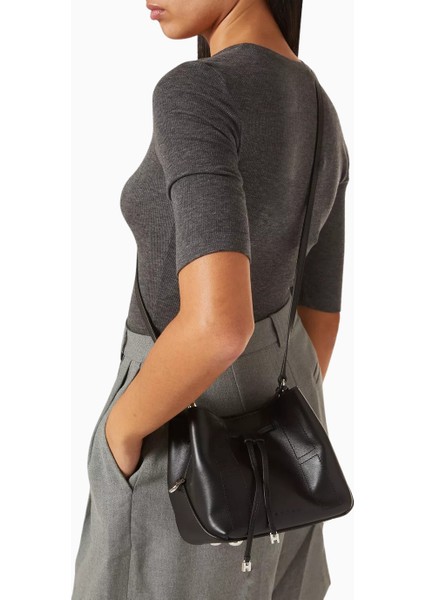 Mini Hocket Siyah Deri, Zarif ve Şık Bucket Omuz Çantası indirimleri