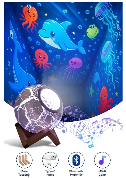 Bluetooth Özellikli Desenli Projektör Gece Lambası