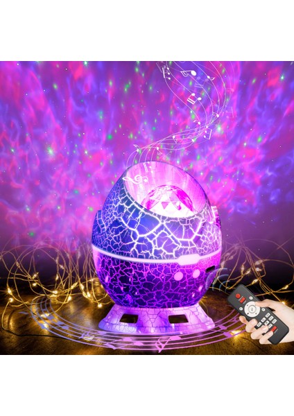Çatlak Dinozor Yumurtası Tasarımlı Projektörlü Gece Lambası Bluetooth Özellikli