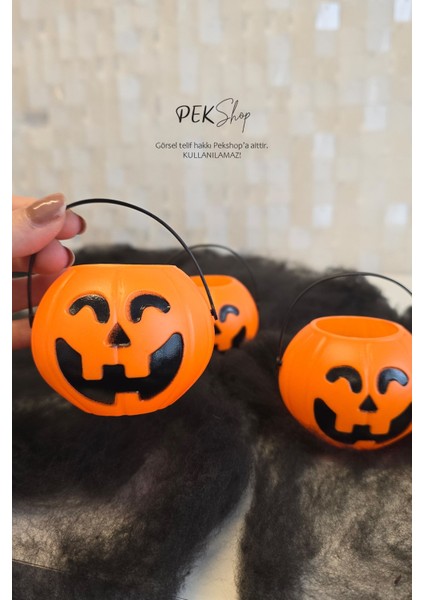 Cadılar Bayramı Mini Şeker Kovası 3lü Paket Kulplu Kabak Kova Minik fiyatları