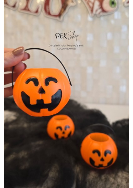 Cadılar Bayramı Mini Şeker Kovası 3lü Paket Kulplu Kabak Kova Minik modelleri