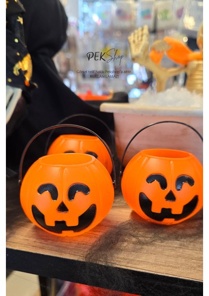 Cadılar Bayramı Mini Şeker Kovası 3lü Paket Kulplu Kabak Kova Minik fırsatları