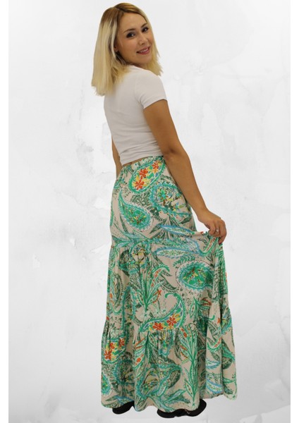 Viskon Kumaş Yırtmaçlı Çiçek Desenli Uzun Etek fiyatları