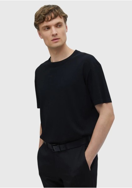 Siyah Bisiklet Yaka Düz Örgü Triko modelleri