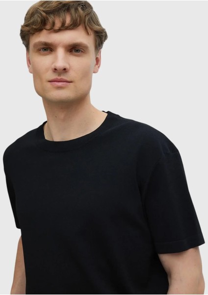 Siyah Bisiklet Yaka Düz Örgü Triko fırsatları