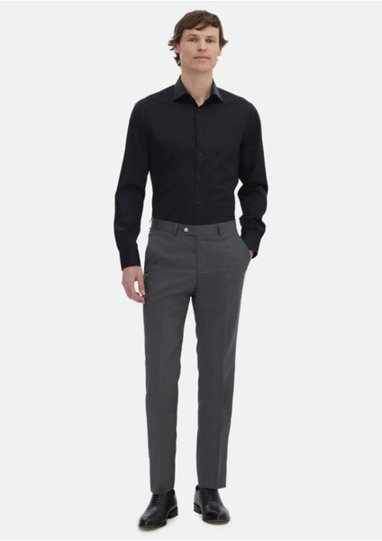 Siyah Düz Slim Fit Dokuma Klasik %100 Pamuk Gömlek fiyatları