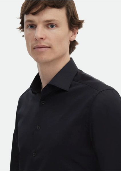 Siyah Düz Slim Fit Dokuma Klasik %100 Pamuk Gömlek modelleri