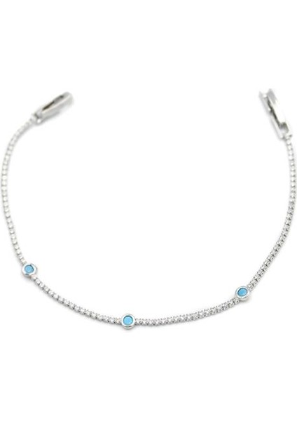 Taşlı Boncuk Bileklik - Gümüş