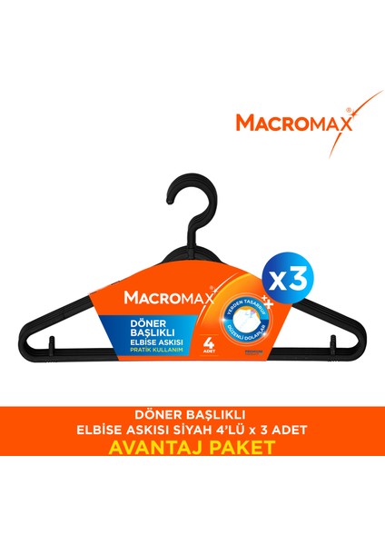 Döner Başlıklı Elbise Askısı - 4x3 - 12 Adet