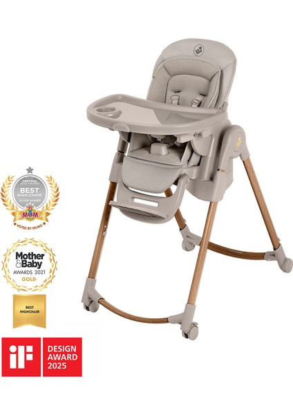 Minla Plus 6'sı Bir Arada Ahşap Görünümlü 4 Tekerlekli Mama Sandalyesi Beige