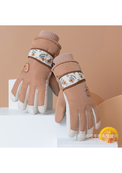 Kadın Dokunmatik Ekranlı Kayak Eldiveni, Öğrenciler Için Rüzgar Geçirmez, Yünlü, Kalın ve Soğuktan Koruyan (Yurt Dışından)