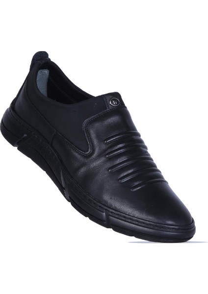 1016 Siyah Kauçuk %100 Deri Erkek Loafer Ayakkabı